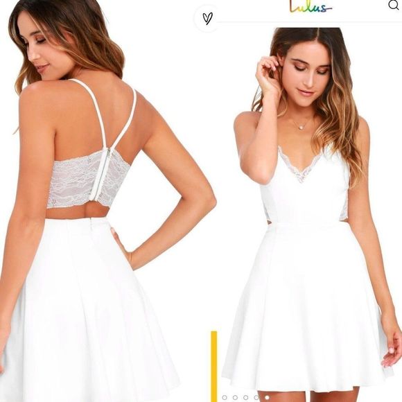 Lulus Dresses & Skirts - Lulu's LUSH Dress White Perfect Evening Ivory Lace Skater Dress Size X-Large